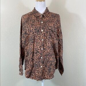 Aerie Leopard Print Button Down Blouse Medium
